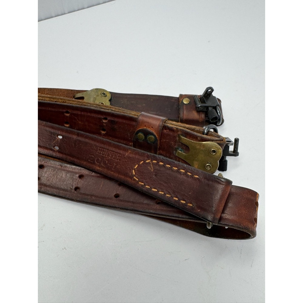 Hunter 200-1 Leather Rifle Sling Brown Military Style Adjustable with Swivels